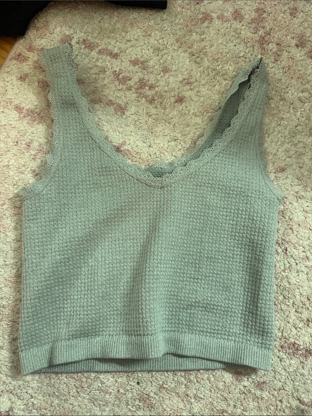 American eagle Lace-Trim Knit Tank Top - Sage Green size small